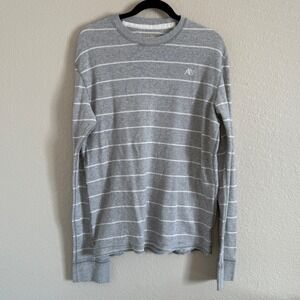 Y2K 2009 Aeropostale Mens Large Gray Striped Waffle Knit Thermal Preppy Skater